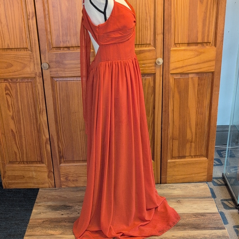Azazie Strapless Burnt Orange Prom Bridesmaid Formal Dress Gown 14        CC132 - Picture 5 of 13